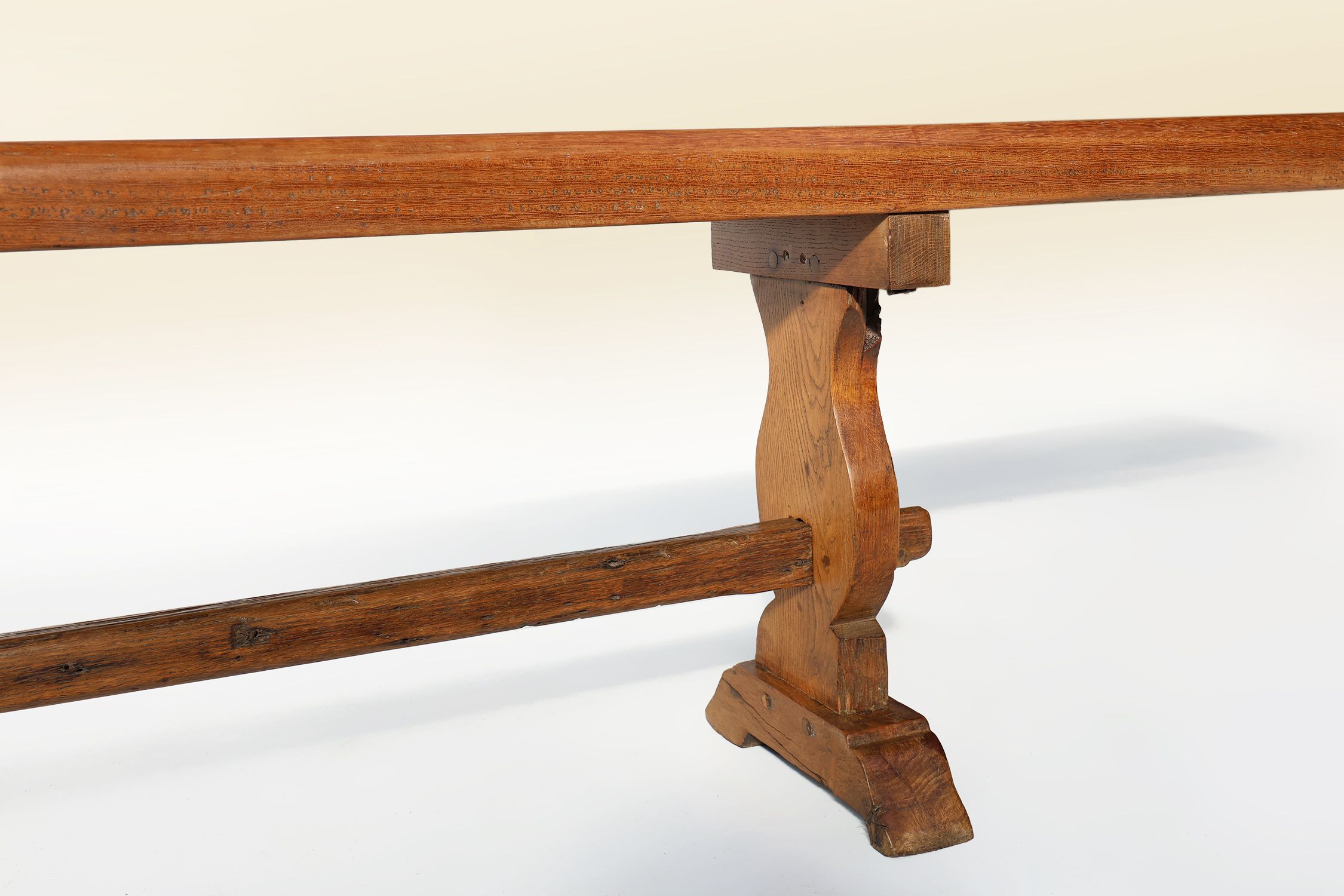 Extra long solid elm wooden monastery bench, France ca. 1850thumbnail